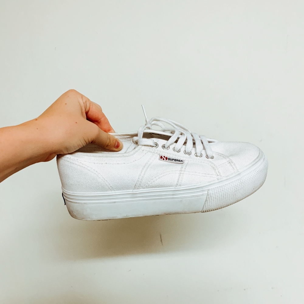 Women's Size 8 Superga Platform White Sneakers